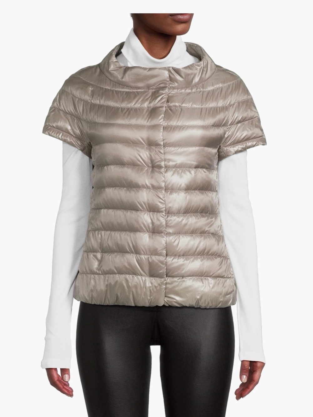 Herno Iconica Emelia Cap Sleeve Short-Sleeve Puffer Jacket in Tortura, Size 44 - Picture 2 of 8